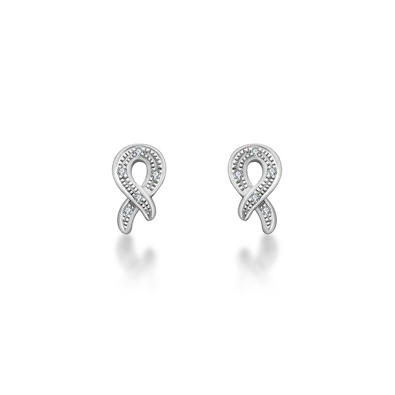 18k Gold Ribbon Stud Diamond Earring - Genevieve Collection
