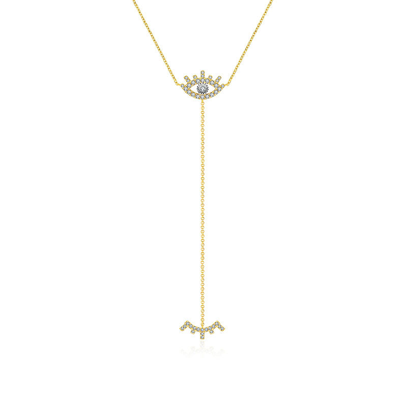 18k Gold Evil Eye Diamond Dangle Necklace - Genevieve Collection