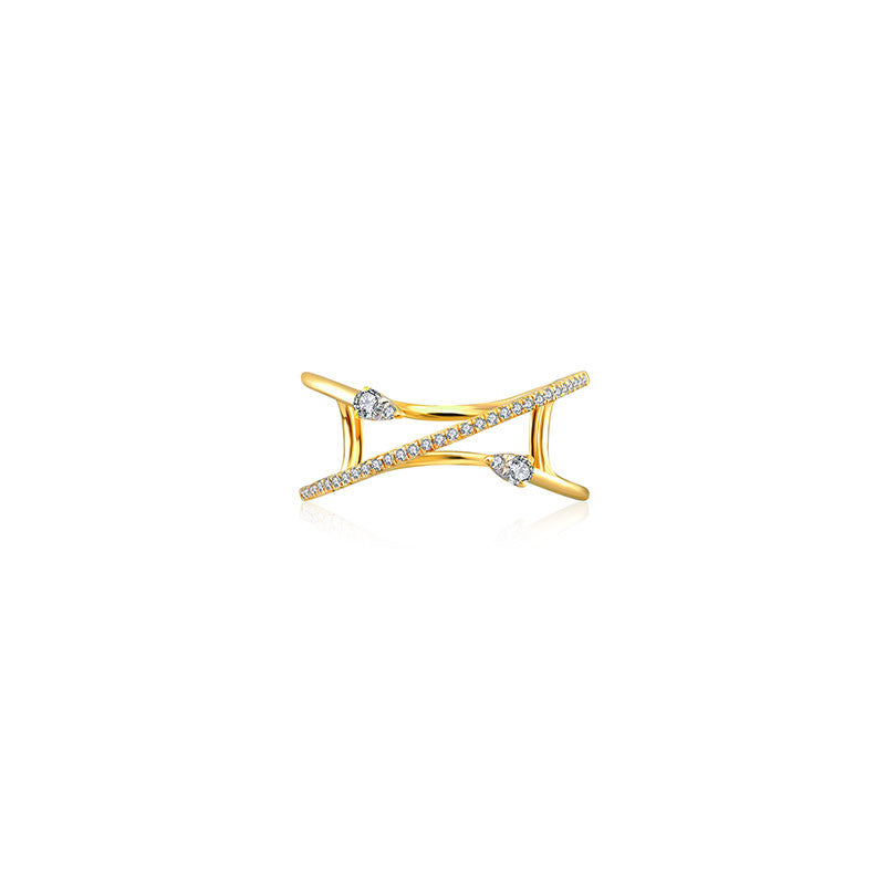 18k Gold Double Arrow Spiral Diamond Ring - Genevieve Collection