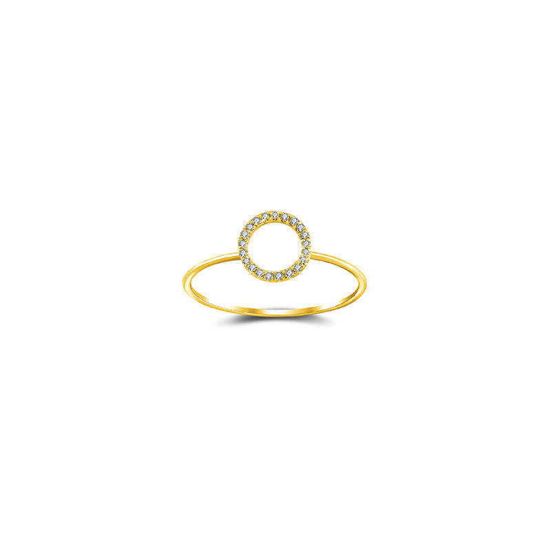 18k Gold Hollow Round Pave Diamond Ring - Genevieve Collection