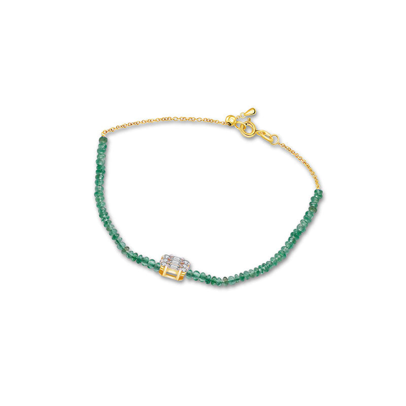 18k Gold Emerald Beaded with Square Shape Diamond Bracelet - Genevieve Collection
