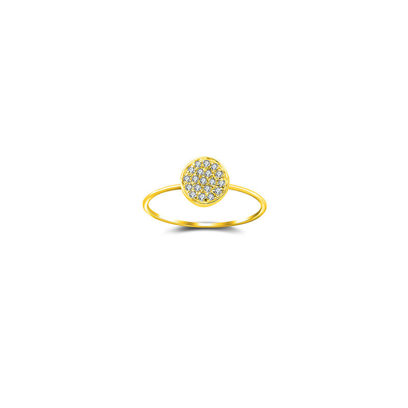 18k Gold Round Shape Pave Diamond Ring - Genevieve Collection
