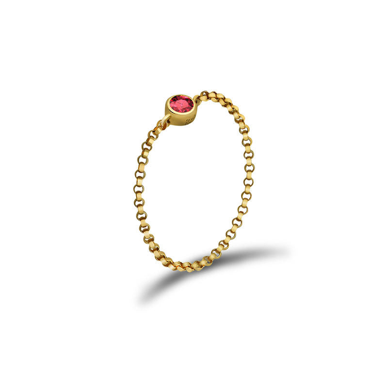 18k Gold July Birthstone Ruby Chain Ring - Genevieve Collection