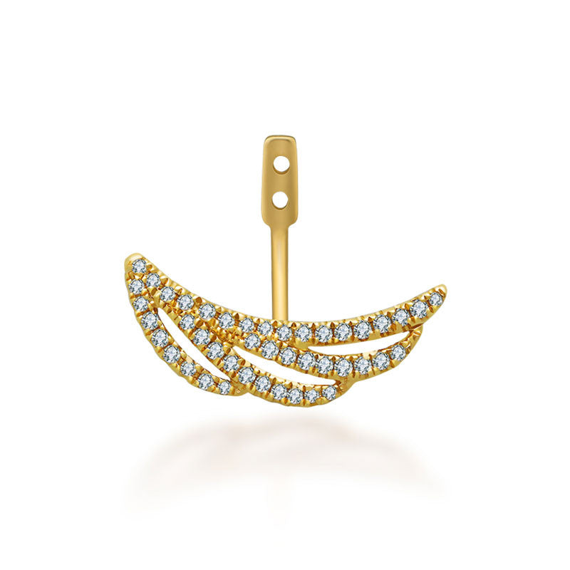 18k Gold Feather Shape Single Earring Jacket With Round Diamond (Half Pair) - Genevieve Collection