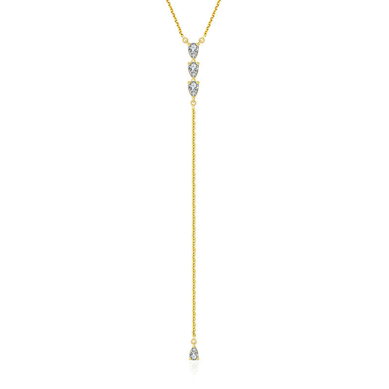 18k Gold Triple Drop Shape Dangling Diamond Necklace - Genevieve Collection