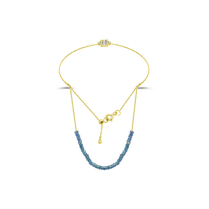 18k Gold Sapphire Beaded Bracelet with Diamond Bangle - Genevieve Collection