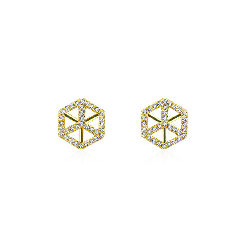 18k Gold Geometric Cube Diamond Earring - Genevieve Collection