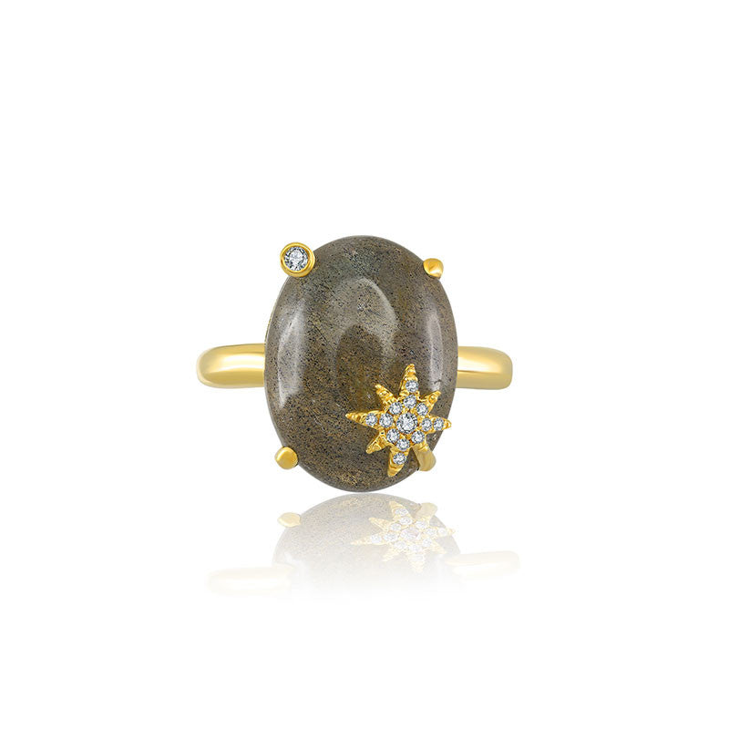 18k Gold Labradorite Diamond Ring - Genevieve Collection
