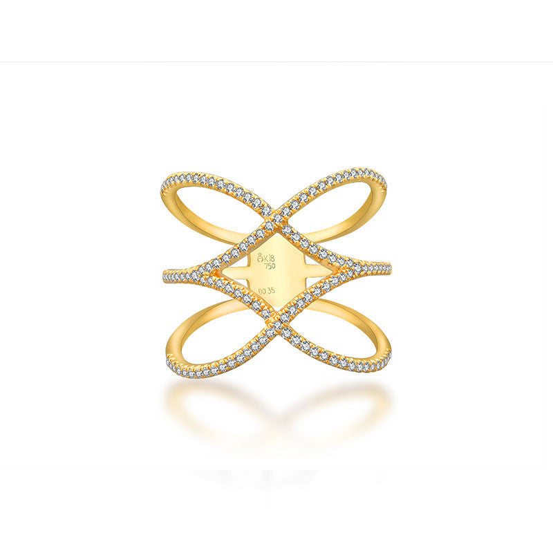 18k Gold Double Wave Diamond Ring - Genevieve Collection