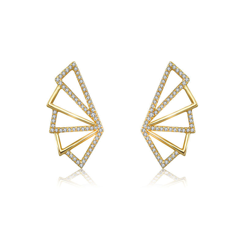 18k Gold Fan Shape Diamond Earring - Genevieve Collection