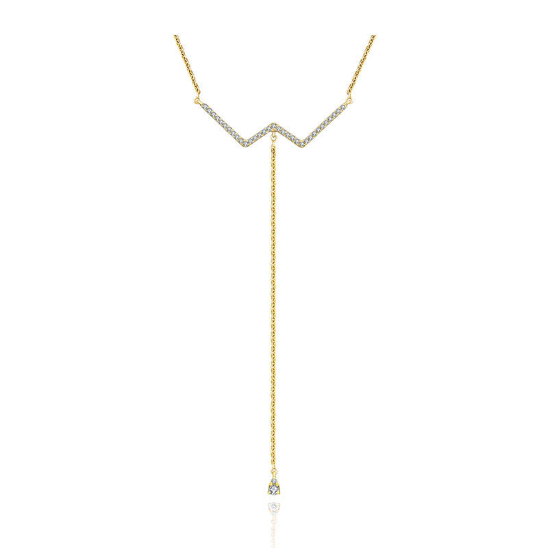 18k Gold W Shape Dangling Diamond Necklace - Genevieve Collection
