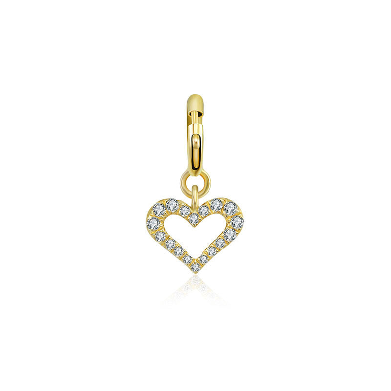 18k Gold Hollow Heart Shape Diamond Charms - Genevieve Collection