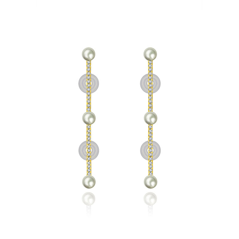18k Gold Vertical Line Diamond Ear Cuff with Pearl - Genevieve Collection