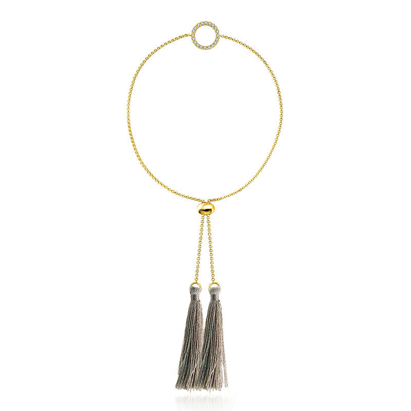 18k Gold Round Shape Diamond Bracelet with Gray Tassel - Genevieve Collection