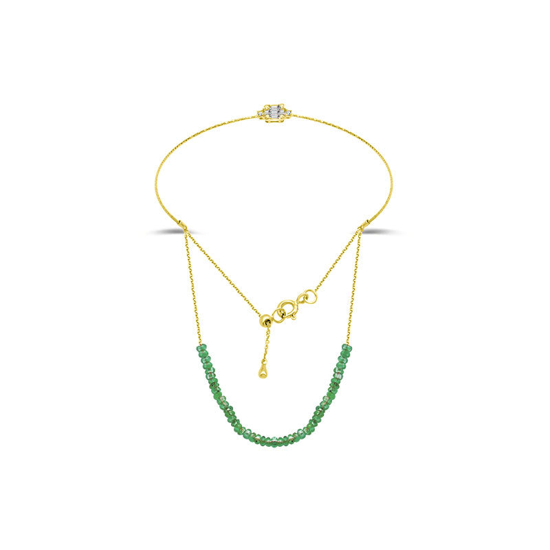 18k Gold Emerald Beaded Bracelet with Diamond Bangle - Genevieve Collection