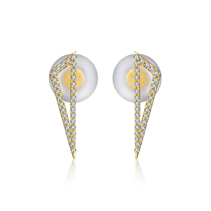 18k Gold Hollow Triangle Diamond Earring - Genevieve Collection