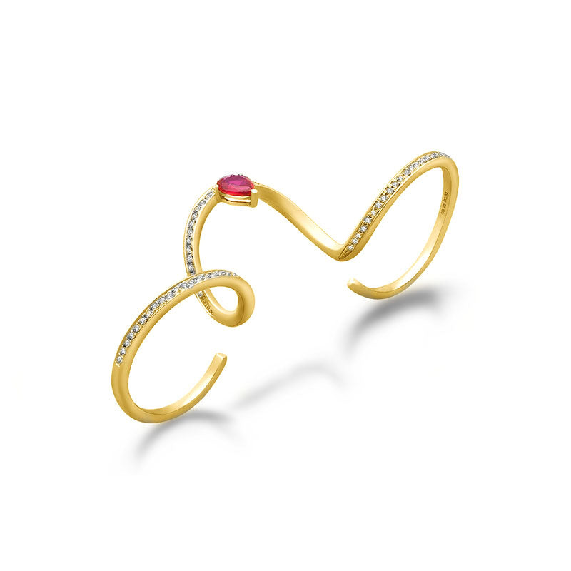 18k Gold Drop Ruby Triple Ring - Genevieve Collection