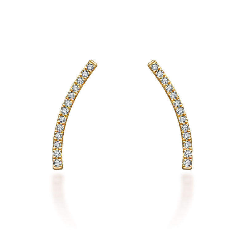 18k Gold Single Diamond Curved Bar Upward Earring - Genevieve Collection