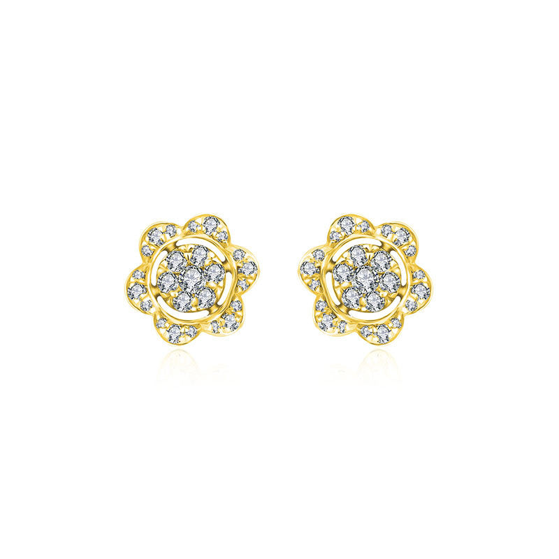 18k Gold Flower Shape Diamond Earring - Genevieve Collection
