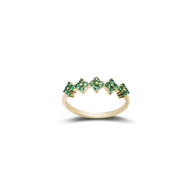 18k Gold Square Pattern Emerald Ring - Genevieve Collection