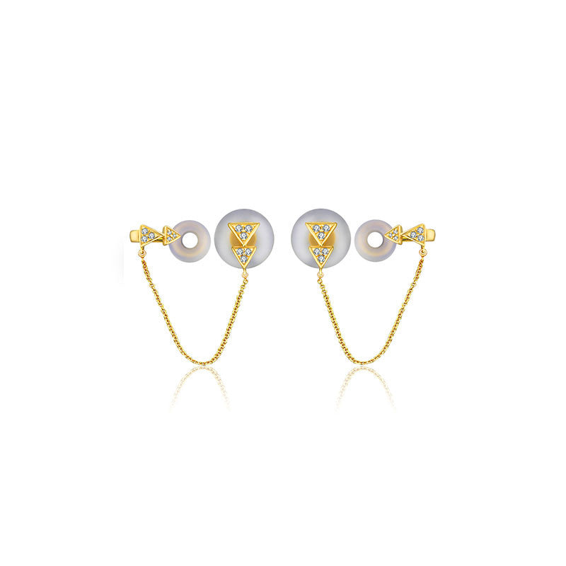 18k Gold Double Triangle Dangling Diamond Ear Cuff - Genevieve Collection