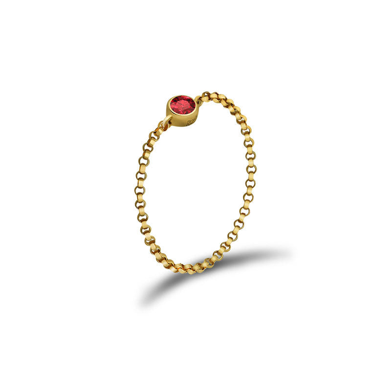 18k Gold January Birthstone Garnet Chain Ring - Genevieve Collection