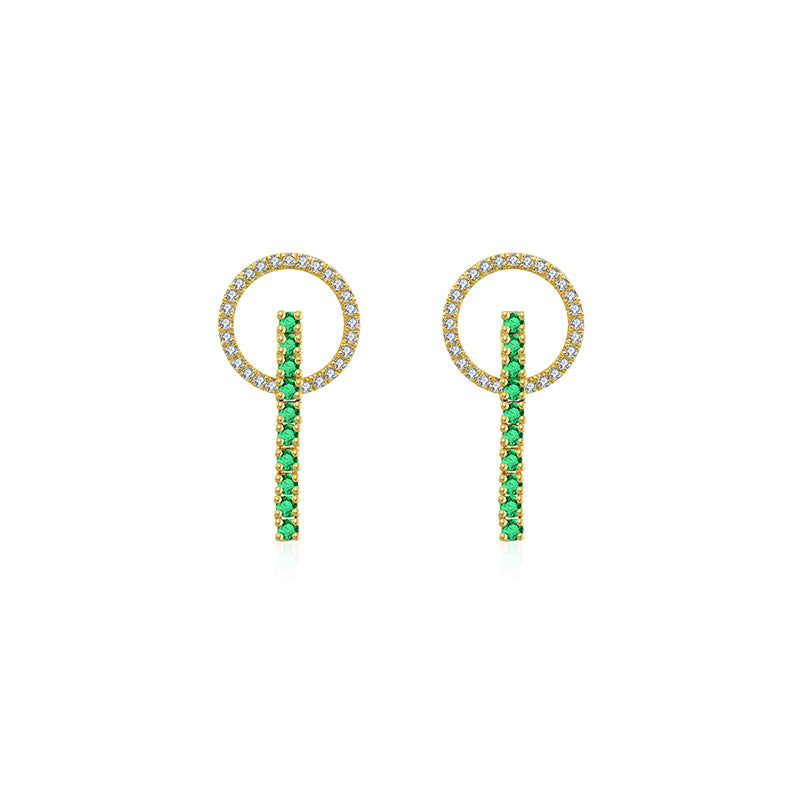 18k Gold Hollow Round Shape with Line Emerald Earring - Genevieve Collection