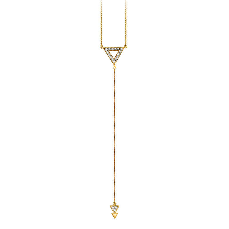 18k Gold Hollow Triangle Dangling Diamond Necklace - Genevieve Collection