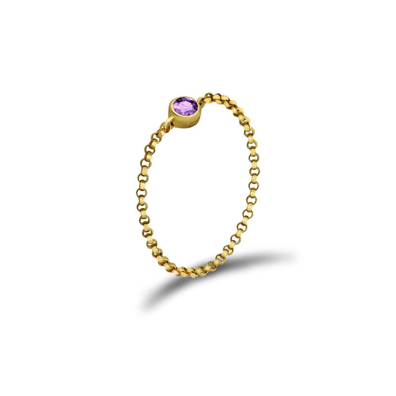 18k Gold June Birthstone Light Amethyst Chain Ring - Genevieve Collection