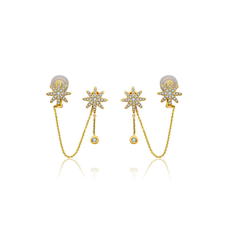 18k Gold Star Shape Diamond Ear Cuff & Earring - Genevieve Collection
