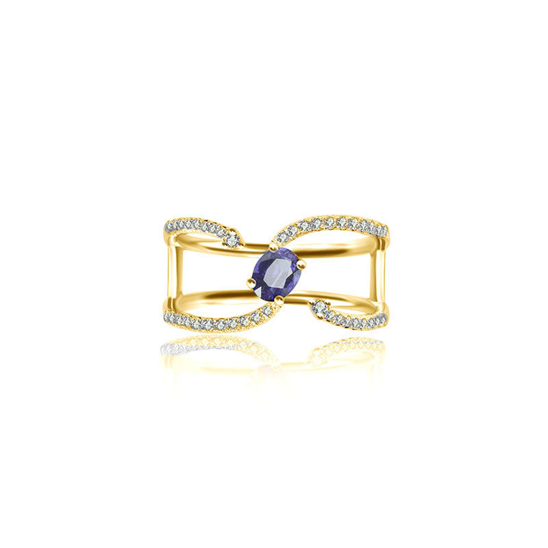 18k Gold Single Sapphire Connected Diamond Ring - Genevieve Collection
