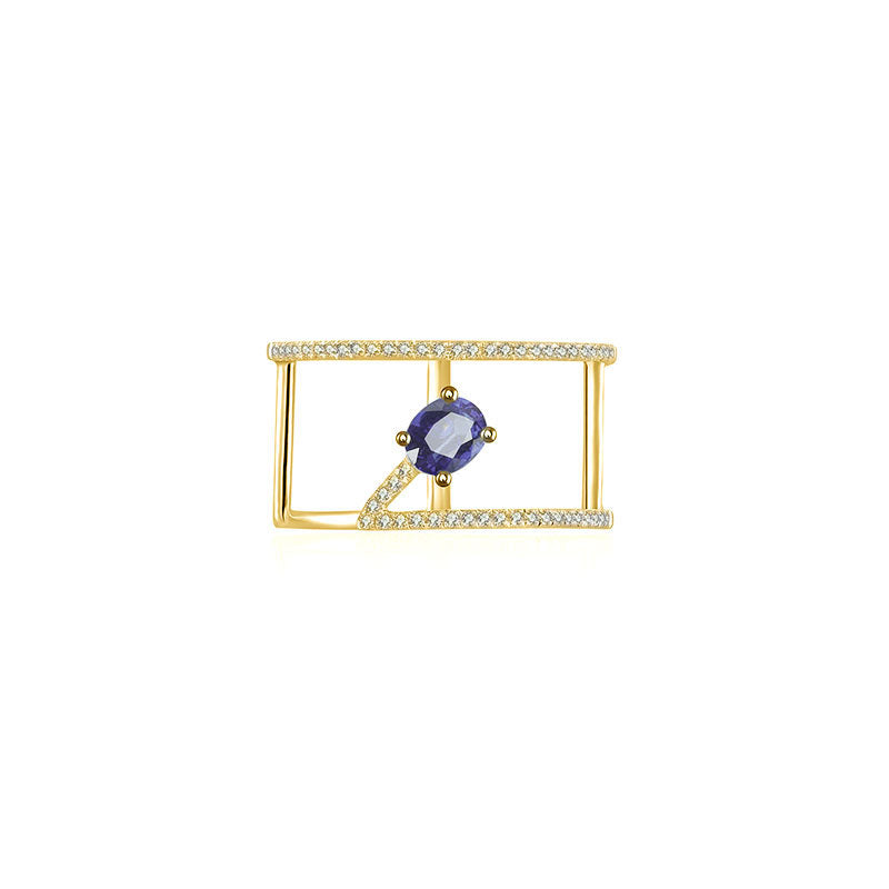 18k Gold Diamond Double Ring with Sapphire - Genevieve Collection