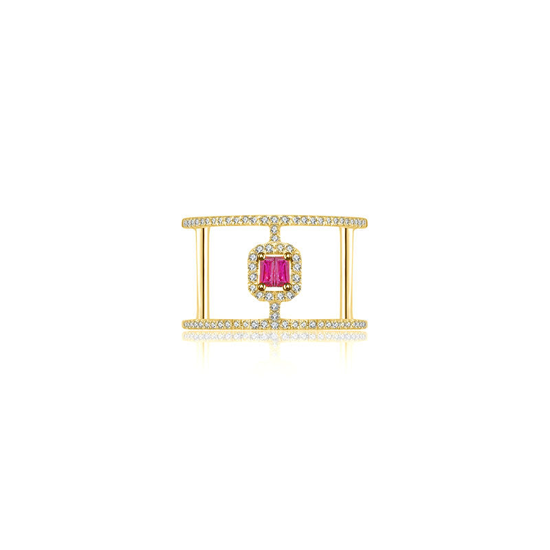 18k Gold Double Line Shape Ring with Ruby - Genevieve Collection