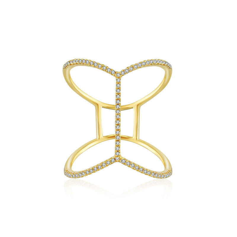 18k Gold Double Wave Line Diamond Ring - Genevieve Collection