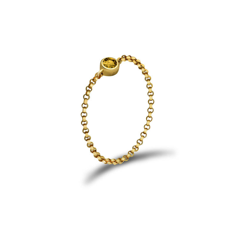 18k Gold November Birthstone Citrine Chain Ring - Genevieve Collection
