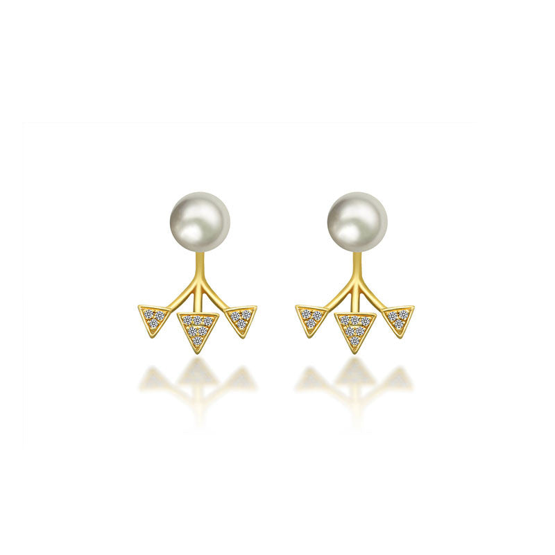 18k Gold Pearl With Triangle Ear Jacket Earring - Genevieve Collection