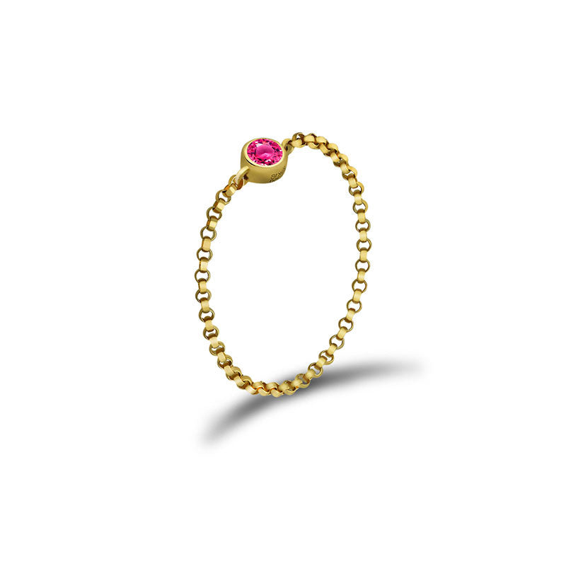 18k Gold October Birthstone Tourmaline Chain Ring - Genevieve Collection