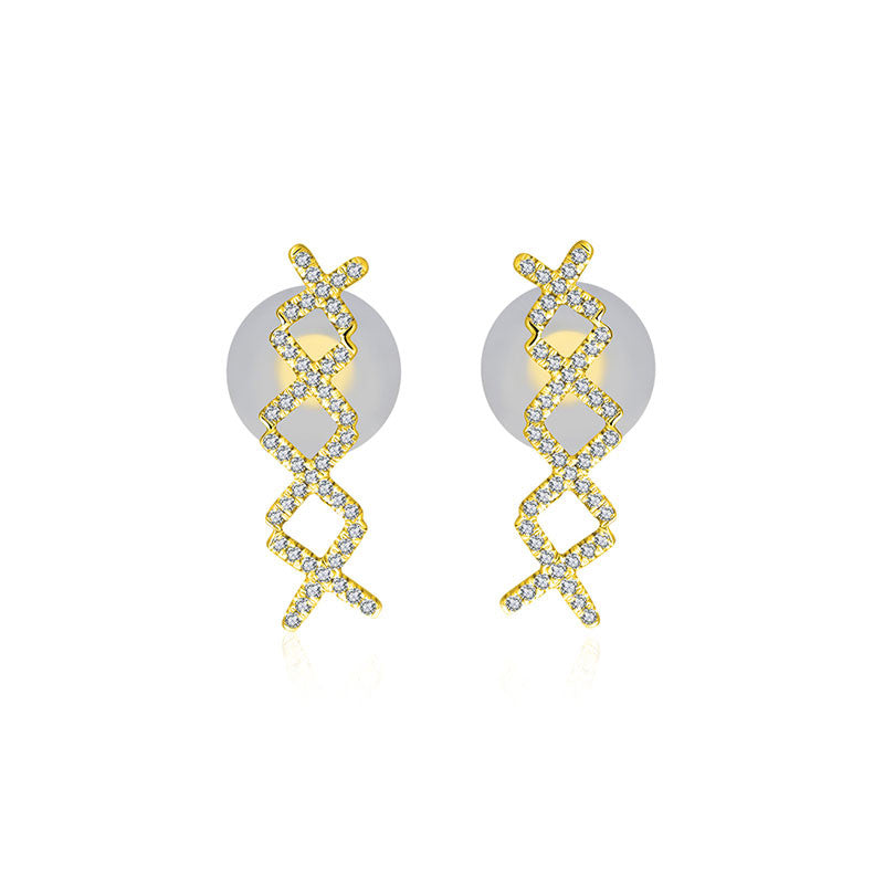 18k Gold Quadruple Cross Diamond Earring - Genevieve Collection