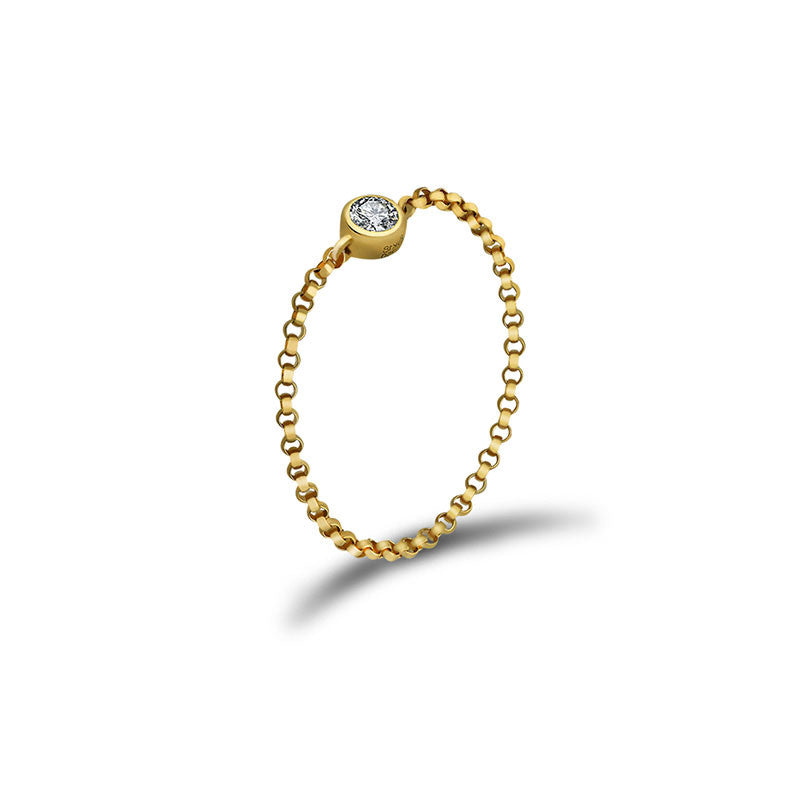 18k Gold April Birthstone Diamond Chain Ring - Genevieve Collection