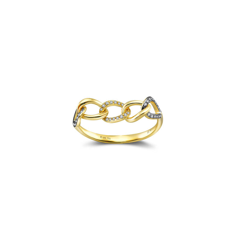 18k Gold Chain Shape Diamond Ring Mix With Black Gold - Genevieve Collection