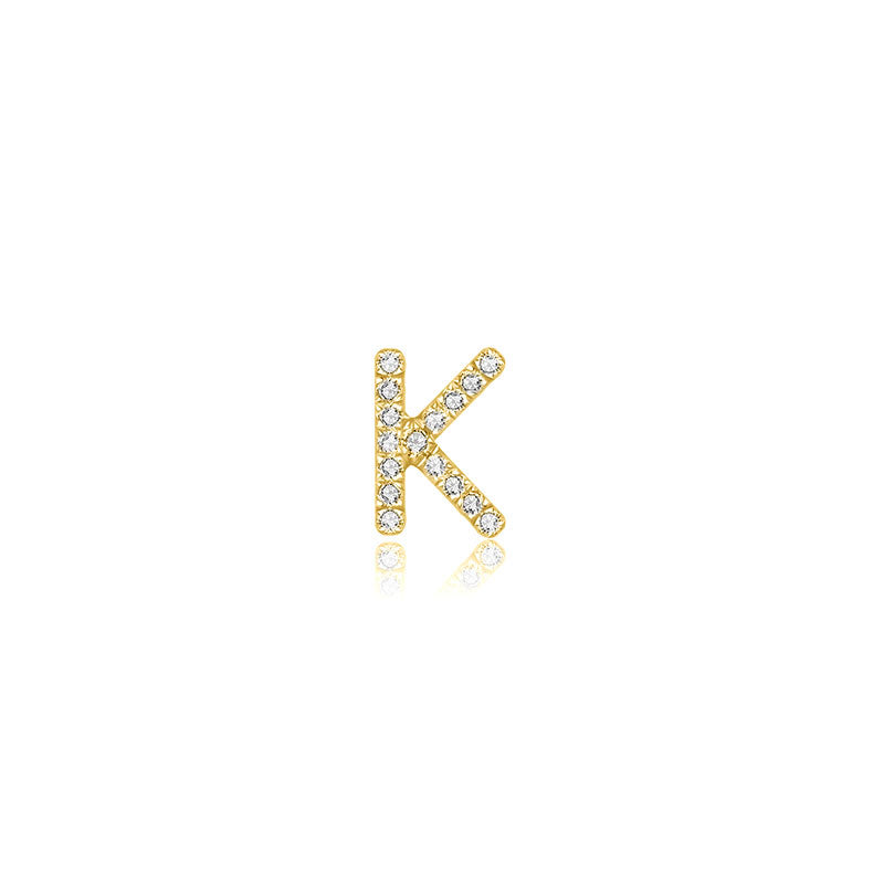 18k Gold Initial Letter "K" Diamond Pandent + Necklace - Genevieve Collection