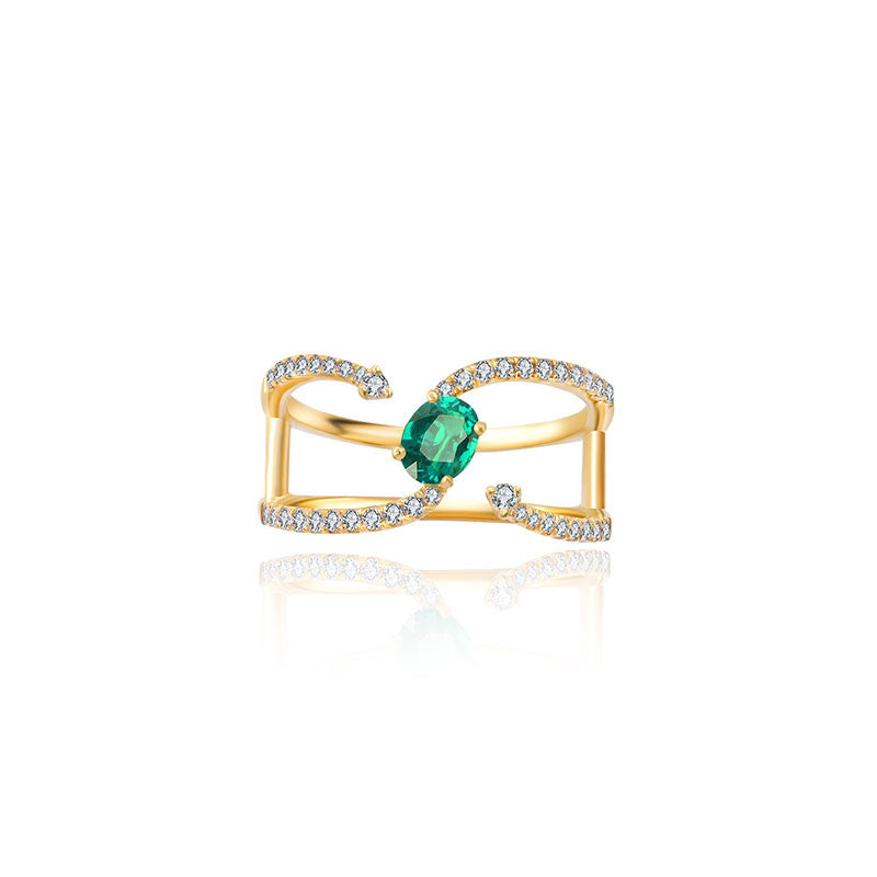 18k Gold Single Emerald Connected Diamond Ring - Genevieve Collection
