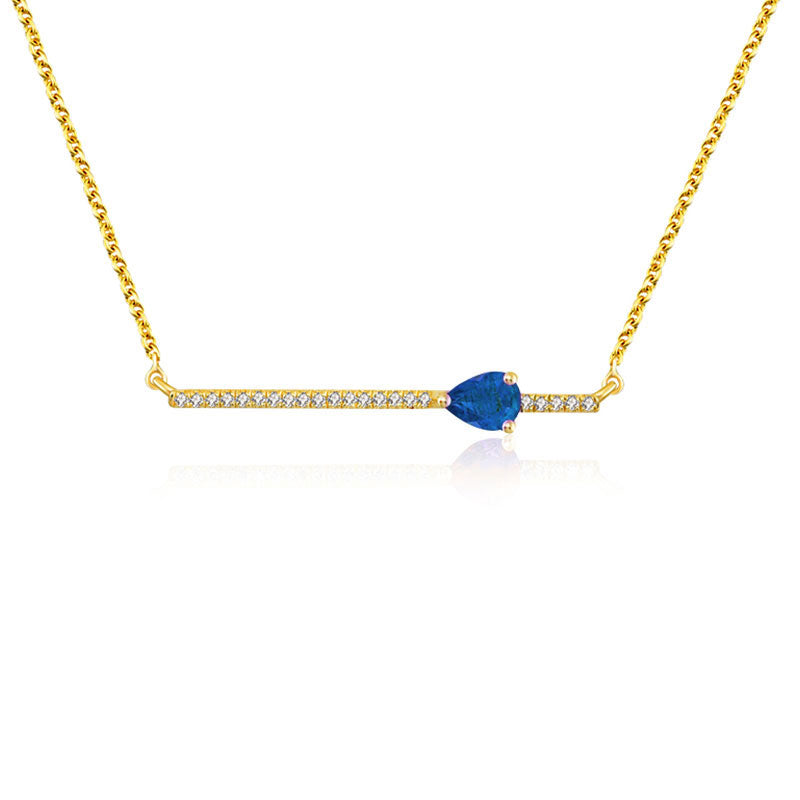 18k Gold Line Diamond Necklace with Drop Shape Sapphire - Genevieve Collection