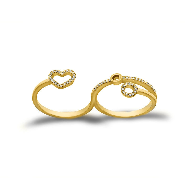 18k Gold Free Flow Heart Double Ring - Genevieve Collection