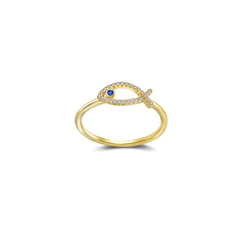 18k Gold Fish Shape Diamond Ring with Sapphire - Genevieve Collection