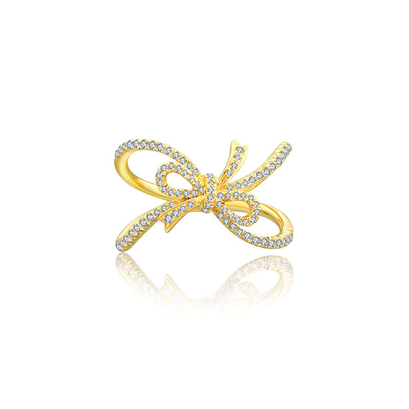 18k Gold Curved Ribbon Diamond Ring - Genevieve Collection