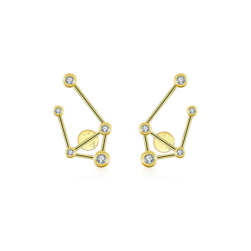 Libra Zodiac Constellation Earring 18k Gold & Diamond - Genevieve Collection