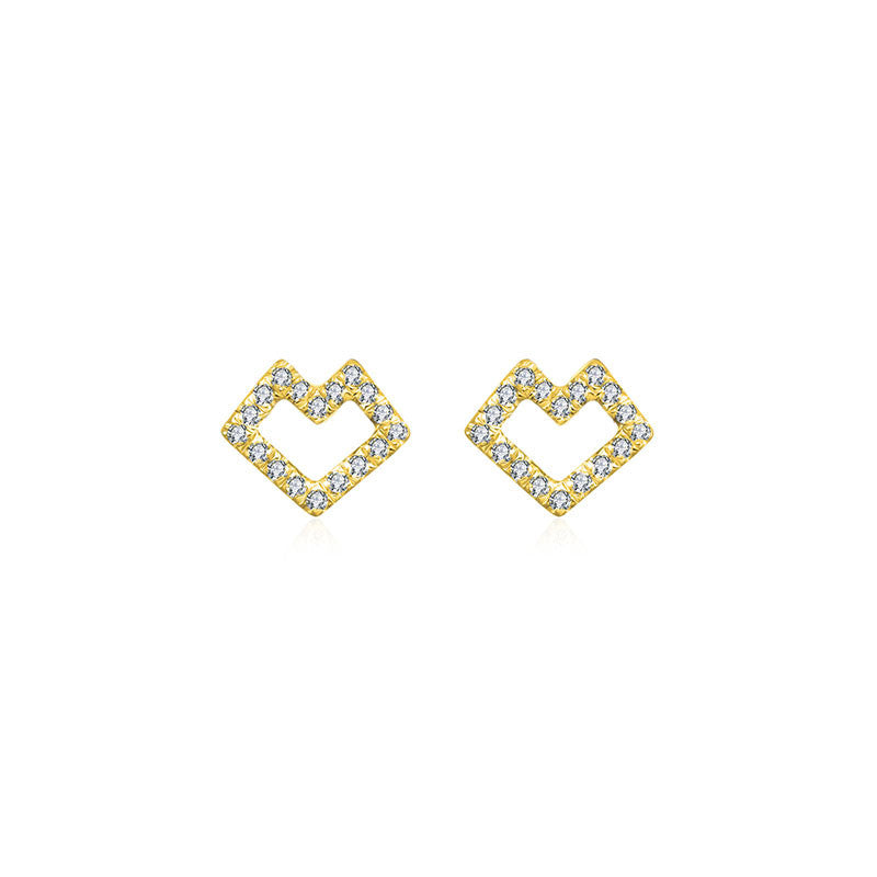 18k Gold Hollow Heart Shape Diamond Earring - Genevieve Collection