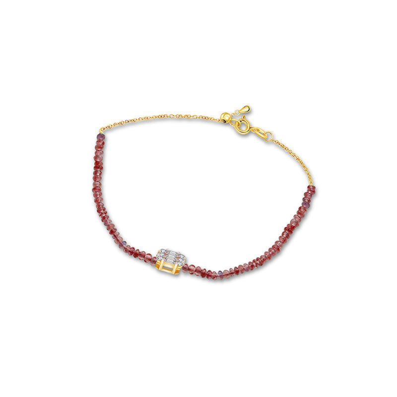 18k Gold Ruby Beaded with Square Shape Diamond Bracelet - Genevieve Collection