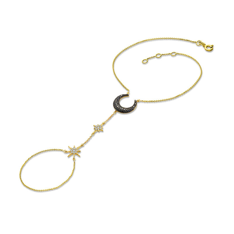 18k Gold Star and Moon Shape 2 Way Diamond Bracelet - Genevieve Collection